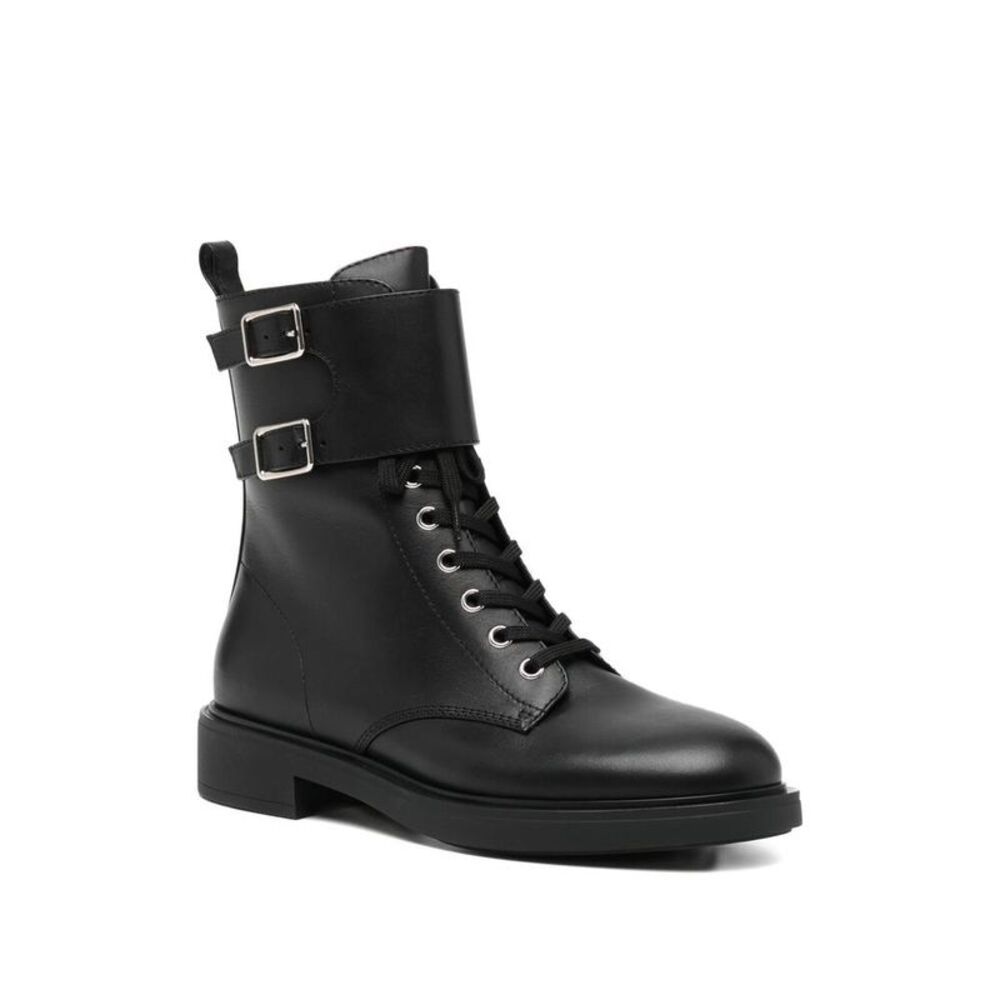 GIANVITO ROSSI Women's Leather Lace-Up Combat Boots with Buckle Straps Women - Picture 2 of 4